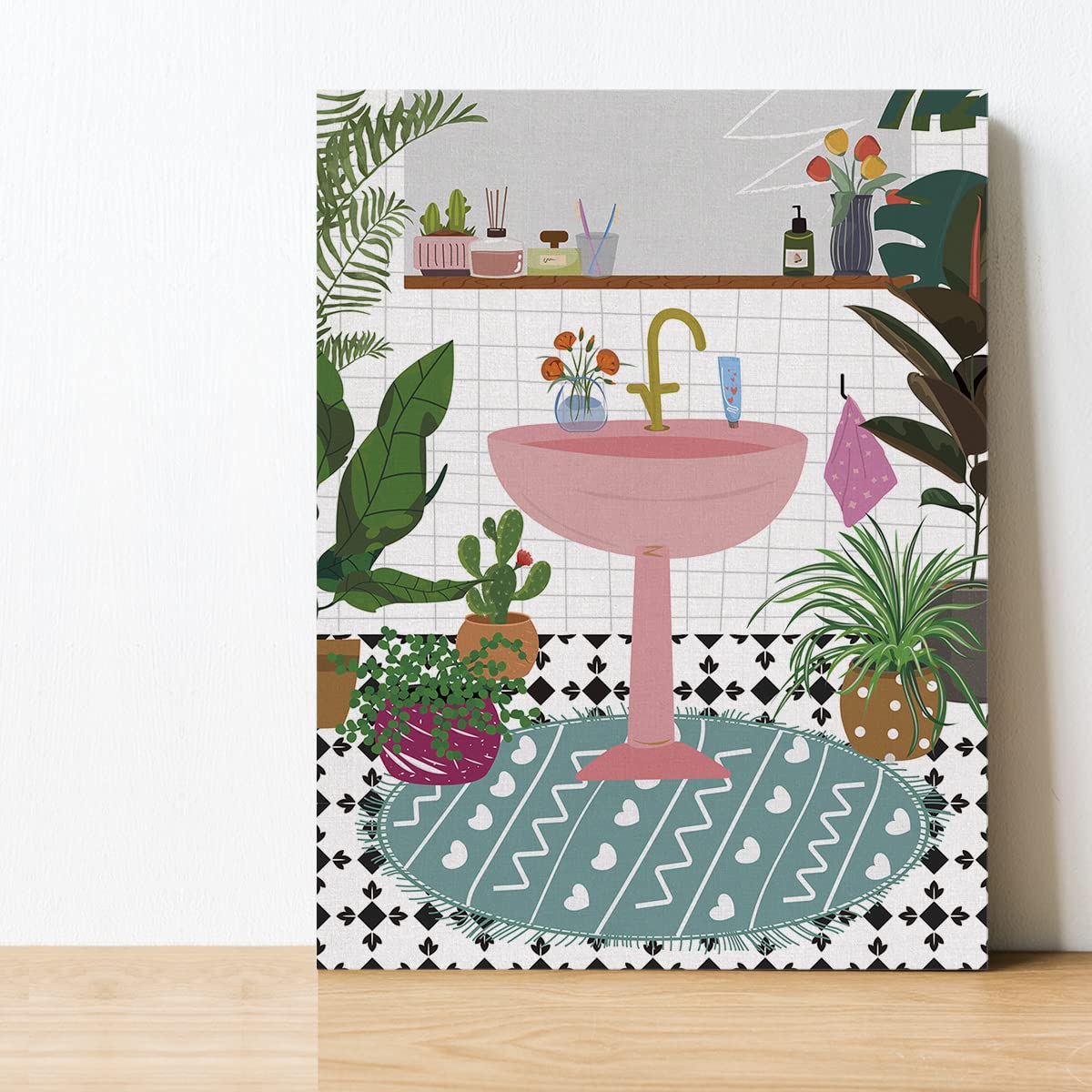 Botanical Sink Bathroom Canvas Poster Painting Wall Art